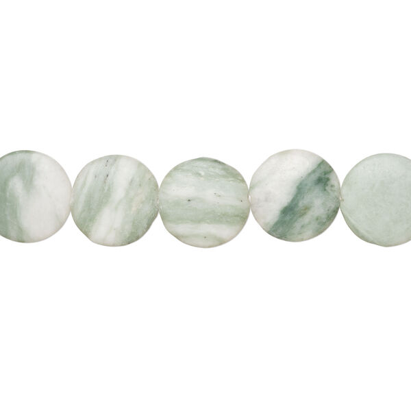 Green marble 1pkg1, puffed flat round bead natural, 15 inch 38-40mm light image number 1