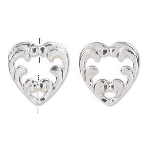 Bead frame, silver-finished "pewter" (zinc-based alloy), 23x22mm heart with cutouts, fits up to 2mm and 7mm beads. Sold per pkg of 2.