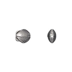 Bead, TierraCast®, antique silver-plated pewter (tin-based alloy), 9x8.5mm double-sided shell. Sold per pkg of 2.