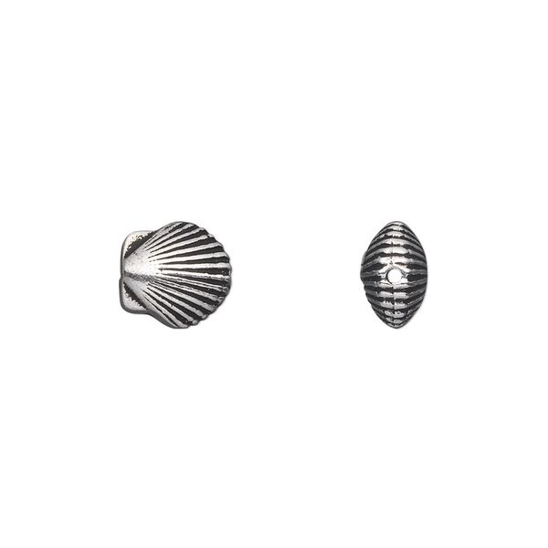 Bead, TierraCast®, antique silver-plated pewter (tin-based alloy), 9x8.5mm double-sided shell. Sold per pkg of 2. image number 0