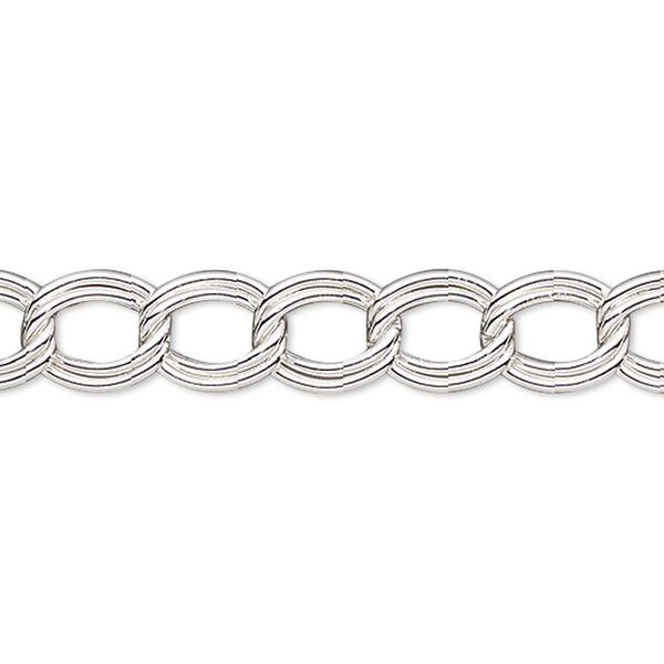 Chain, silver-plated steel, 8mm double curb. Sold per pkg of 5 feet. image number 0