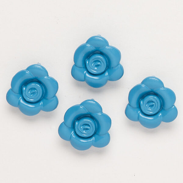 Charm, "pewter" (zinc-based alloy) and enamel, blue, 13-14mm flower with hidden loop. Sold per pkg of 4. image number 0