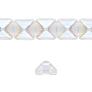 Spacer, Preciosa, Czech pressed glass, transparent clear AB, 11x11x7.5mm 2-strand pyramid, fits up to 5.5mm bead. Sold per 8-inch strand, approximately 15 spacers.