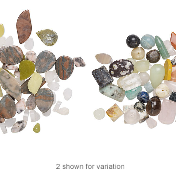 Bead mix, gemstone (natural / dyed / manmade) and glass, 8x6mm-40x30mm mixed shapes, C grade. Sold per 1/4 pound pkg, approximately 50-60 beads. image number 0