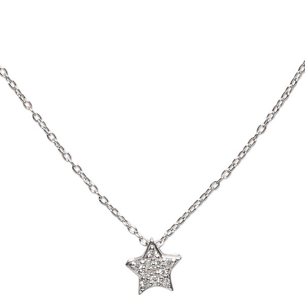 Necklace, Simple and Sleek Jewelry™, cubic zirconia charm and rhodium-plated sterling silver chain, wearable at 16 and 18 inches. Sold individually. image number 0