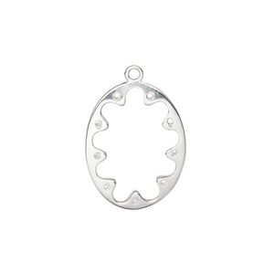 Drop, sterling silver, pkg/1, 20x16mm double-sided oval, 9 loops.