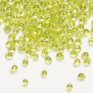 Seed bead, Miyuki, glass, pkg/10g, 4x3.4mm fringe, translucent rainbow lime green (DP-258).