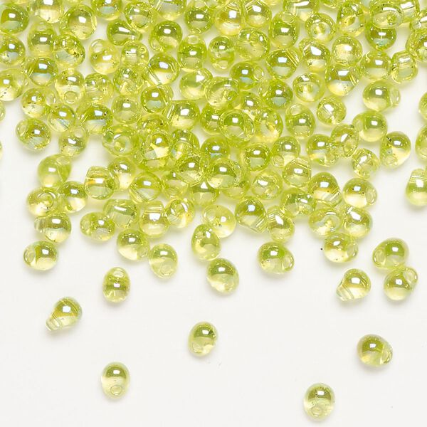 Seed bead, Miyuki, glass, pkg/10g, 4x3.4mm fringe, translucent rainbow lime green (DP-258). image number 0