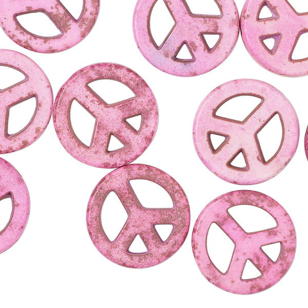 Magnesite 1pkg12, peace sign bead 15mm pink & brown image number 0