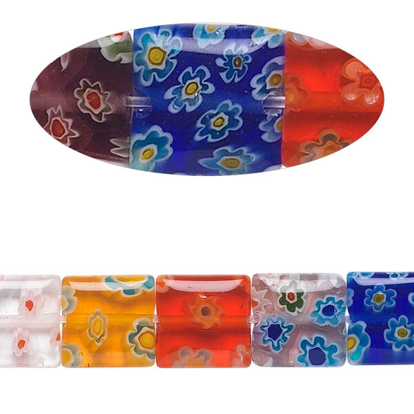 Bead, millefiori glass, multicolored, 10mm flat square. Sold per 15-1/2" to 16" strand. image number 0