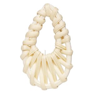 Focal, rattan wood, cream, 51x31mm teardrop go-go. Sold per pkg of 2.