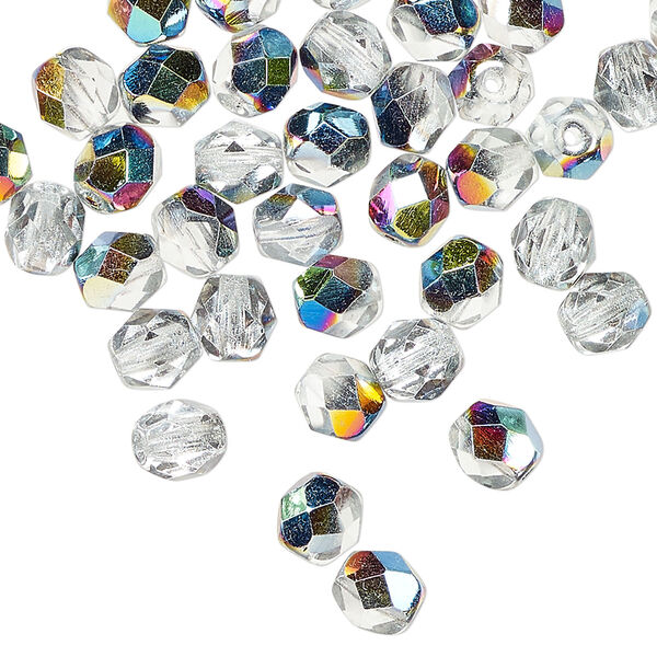Bead 1pkg1200, Czech fire-polished glass, translucent to transparent clear vitrail, 6mm faceted round. 1 mass. image number 0
