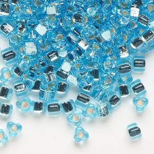 Seed bead, Miyuki 1pkg10g, glass, #5 triangle, transparent silver-lined aqua (TR-1803)