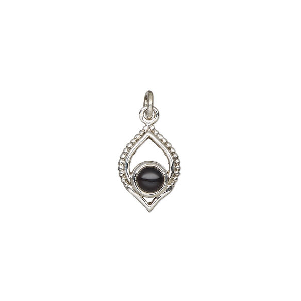 Black onyx / sterling silver 1pkg1, antiqued marquise drop 13.5x9mm image number 0