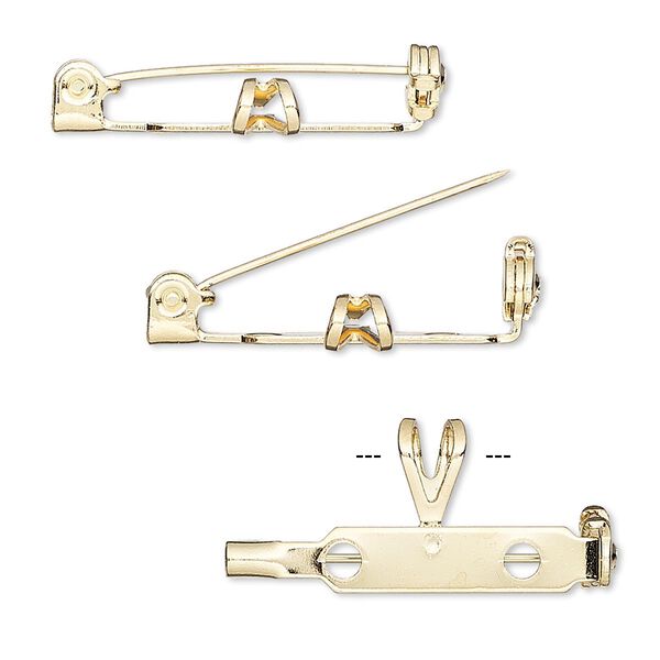 Pin back, gold-finished steel and "pewter" (zinc-based alloy), 26x12mm with 7x4.5mm bail. Sold per pkg of 10. image number 0