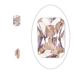 Gem, cubic zirconia, sapphire rose, 6x4mm faceted emerald-cut, Mohs hardness 8-1/2. Sold per pkg of 2.