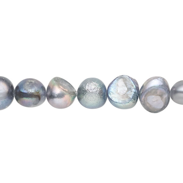 Pearl, cultured freshwater (dyed), silver peacock, 7-8mm flat-sided potato, D grade, Mohs hardness 2-1/2 to 4. Sold per 16-inch strand. image number 0