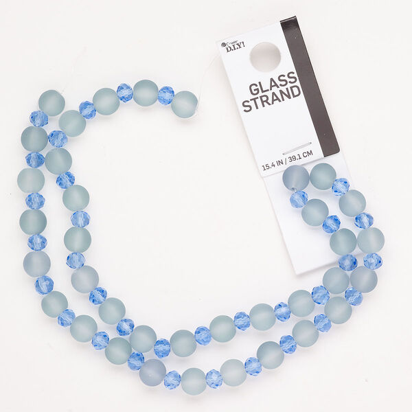 Bead glass 1pk 8mm round 6x5mm faceted rondelle, frosted translucent blue 15.5-16 inch image number 0