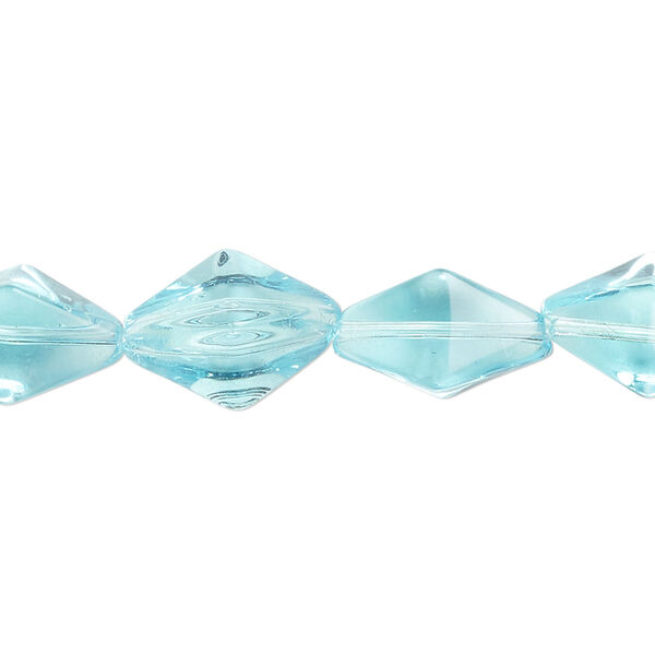 Bead, glass, transparent aqua blue, 14x8mm-15x8mm double cone. Sold per 13-inch strand, approximately 20 beads. image number 0