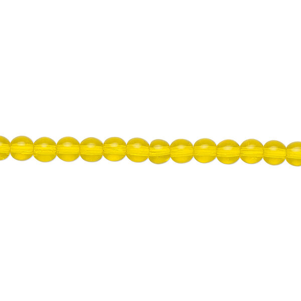 Bead, Czech glass druk, transparent yellow, 4mm round. Sold per 15-1/2" to 16" strand. image number 0
