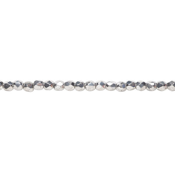 Bead, Czech fire-polished glass, opaque silver, 2.5mm faceted round. Sold per pkg of 1,200 (1 mass). image number 0