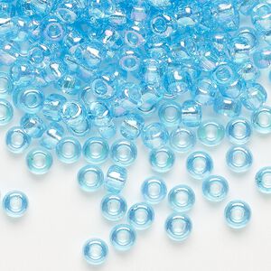 Seed bead, Miyuki, glass, pkg/250g, #6 rocaille, translucent rainbow aqua (RR-260).