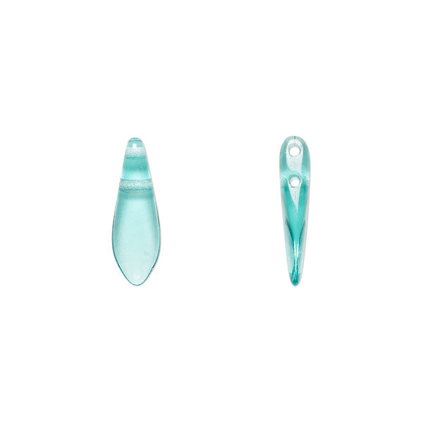 Bead, Czech pressed glass, transparent light aqua blue, 16x5mm top-drilled dagger with 2 holes. Sold per pkg of 20. image number 0