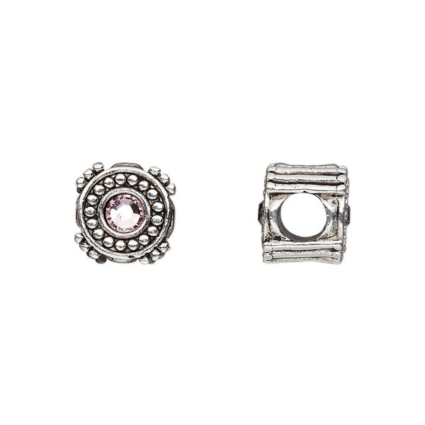 Bead, Dione®, antique silver-plated pewter (tin-based alloy) and crystal rhinestone, alexandrite purple, 10mm double-sided round. Sold individually. image number 0