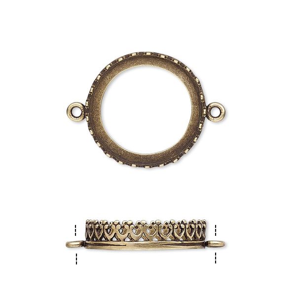 Link, JBB Findings, antiqued brass, 17.5mm round with open back and decorative trim, 16mm round bezel setting. Sold per pkg of 2. image number 0
