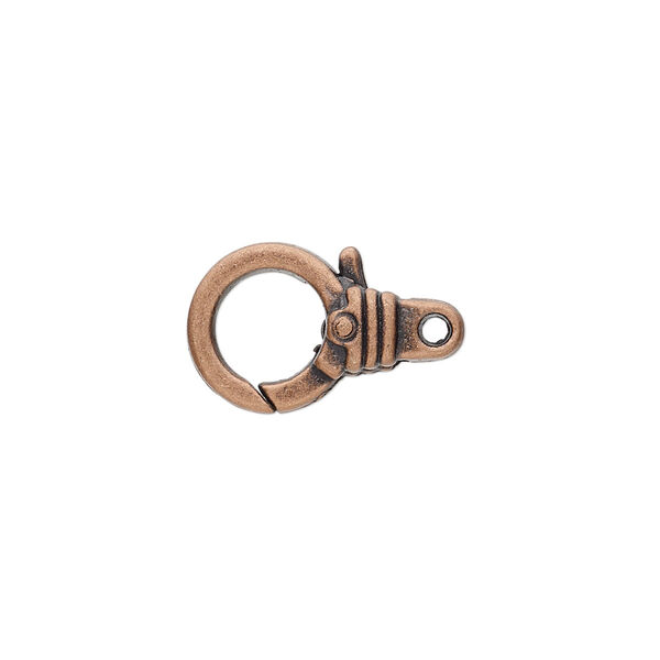 Clasp, lobster claw, antique copper-plated "pewter" (zinc-based alloy), 18.5x11.5mm with double-sided ribbed design. Sold per pkg of 8. image number 0