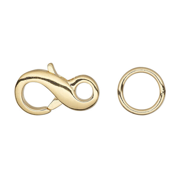 Clasp, lobster claw, gold-plated brass, 21x11mm infinity with 12mm closed jump ring. Sold per pkg of 4. image number 0