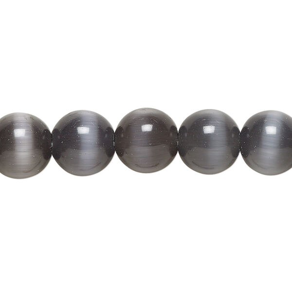 Bead, cat's eye glass (fiber optic glass), opaque black, 10mm round, quality grade. Sold per 15-1/2" to 16" strand. image number 0