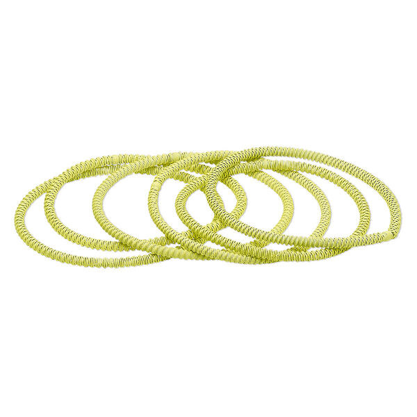 Bracelet, stretch, painted steel, yellow, 3mm twisted coil, 7-1/2 inches. Sold per pkg of 6. image number 0