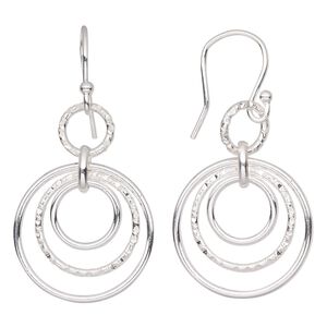 Earring, Create Compliments®, sterling silver, 42mm with diamond-cut and smooth 4-ring design and fishhook ear wire, 21 gauge. Sold per pair.