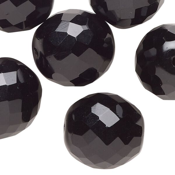 Bead, Czech fire-polished glass, opaque black, 20mm faceted round. Sold per pkg of 6. image number 0