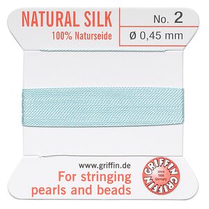 Thread, Griffin, silk, turquoise blue, size #2. Sold per 2-meter card (approximately 78 inches).