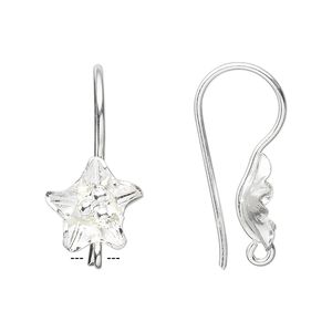 Ear wire 1pkg2 Hill Tribes fine silver, 27x11mm 5-petal flower / open loop, 1 pair