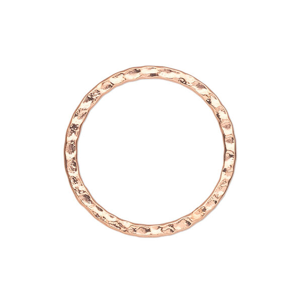 Component, copper-plated steel, 25mm double-sided hammered open round. Sold per pkg of 10. image number 0