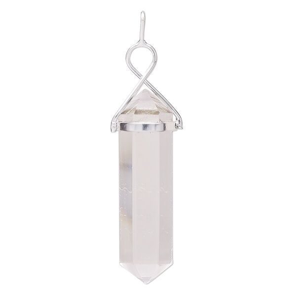 Pendant quartz crystal 1pk 66x12mm with 43x11mm-49x12mm hand-cut point, natural, silver plate image number 0