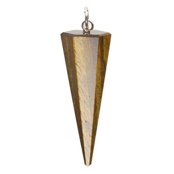 Focal, tigereye (natural) and silver-plated brass, 38x14mm hand-cut faceted hexagon point, B grade, Mohs hardness 7. Sold individually. image number 0