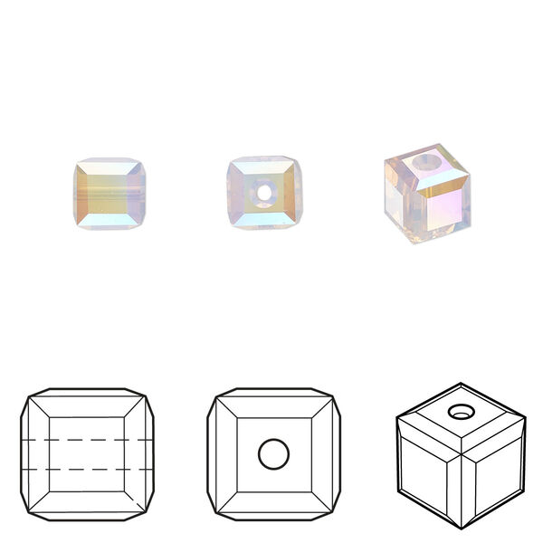 Bead 6pk rose water opal shimmer, Crystal Passions® 6mm cube 5601 image number 0
