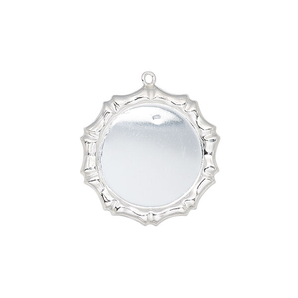 Drop, sterling silver, 21mm single-sided round with bamboo edge design and 16mm round setting. Sold individually. image number 0