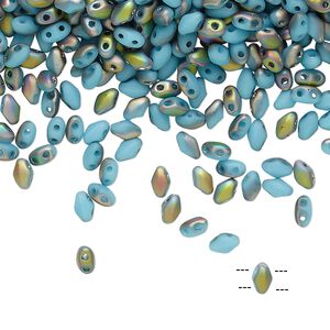 Bead, Preciosa Mini Twin™, Mini Pressed Twin, Czech pressed glass, opaque matte turquoise blue vitrail, 4x2.5mm oval with (2) 0.7mm holes. Sold per 250-gram pkg.