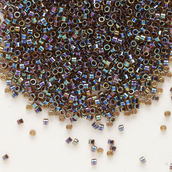Seed bead, Delica®, glass, pkg/7.5g, #11 round, translucent root beer-lined rainbow light topaz (DB-0087). image number 0