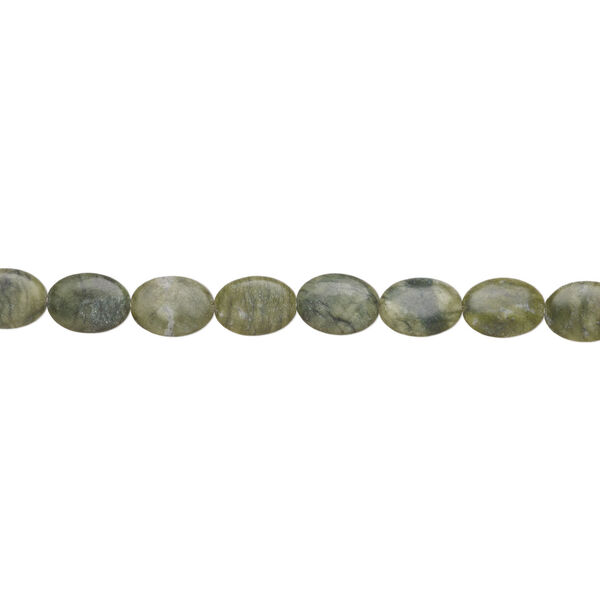Green serpentine 1pkg1, puffed oval bead natural, 15 inch 24x18mm-25x18mm image number 1