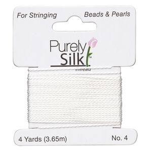 Thread, Purely Silk™, white, medium-heavy, size #4, 24-pound test. Sold per 4-yard card.