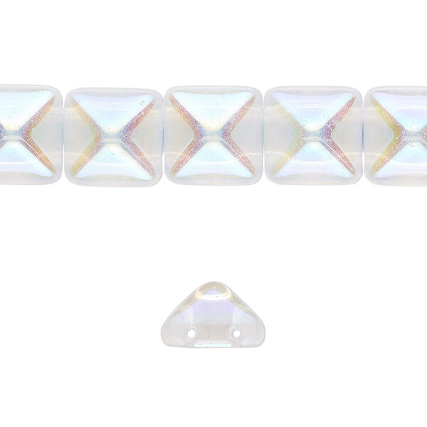 Spacer, Preciosa, Czech pressed glass, transparent clear AB, 11x11x7.5mm 2-strand pyramid, fits up to 5.5mm bead. Sold per 8-inch strand, approximately 15 spacers. image number 0