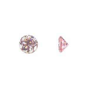 Gem, cubic zirconia, pink, 8mm faceted round, Mohs hardness 8-1/2. Sold individually.
