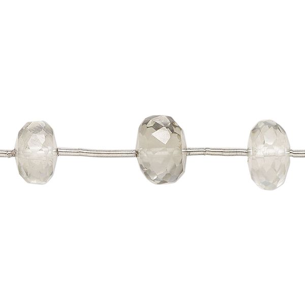 Green quartz 1pkg11, hand-cut faceted rondelle bead 8x4mm-10x6mm image number 0