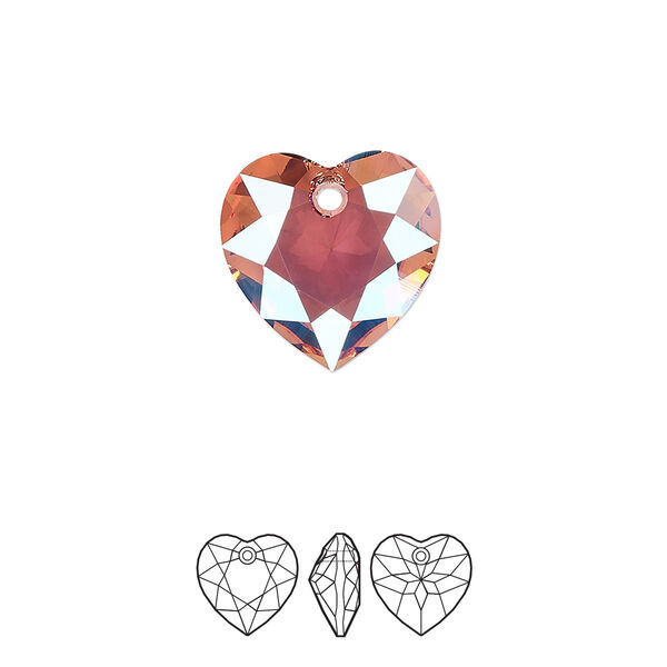 Drop 1pk light rose shimmer, Crystal Passions® 14.5mm pendant heart cut 6432 image number 0